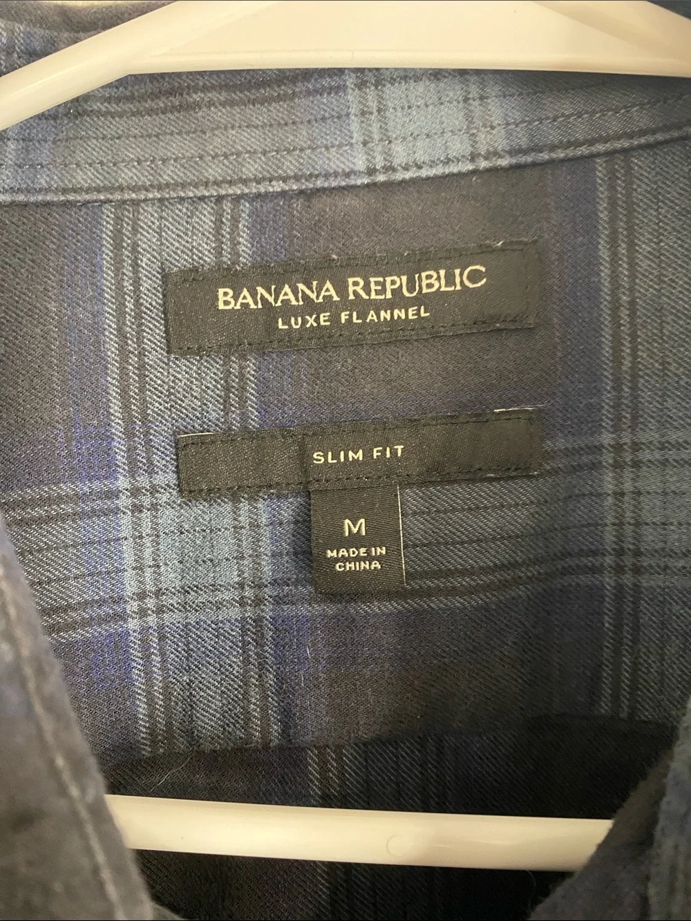 Banana Republic Luxe Flannel Slim Fit Plaid Button Down Shirt Blue Gray Medium